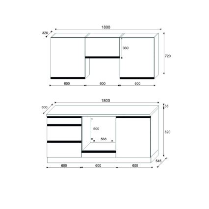 Кухненски комплект MARINA 180 см дъб крафт/гланцово черно