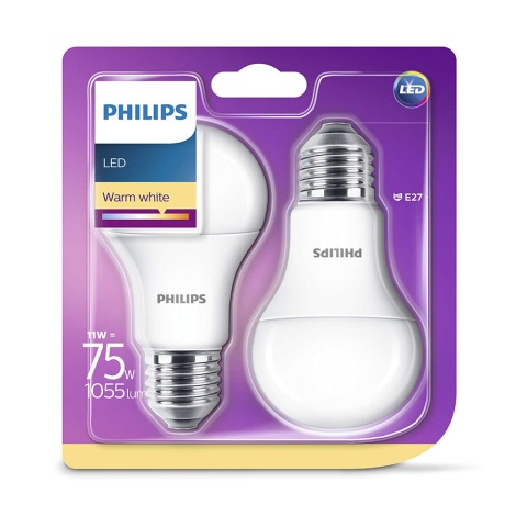 Комплект 2x LED крушка Philips E27/11W/230V 2700K