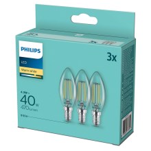 КОМПЛЕКТ 3x LED Крушка Philips B35 E14/4,3W/230V 2700K