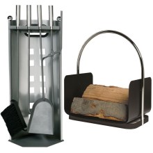 Комплект инструменти за камина и кошница за дърва с дръжка 6 бр. антрацит
