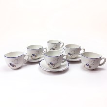 Комплект за кафе 6x керамична чаша с принт на патици, 4x чинийка
