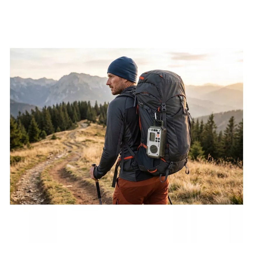 Кемпинг радио с манивела, слънчев панел и LED фенер с функция на power bank 5V/3xAAA/2000 mAh IPX4 зелено