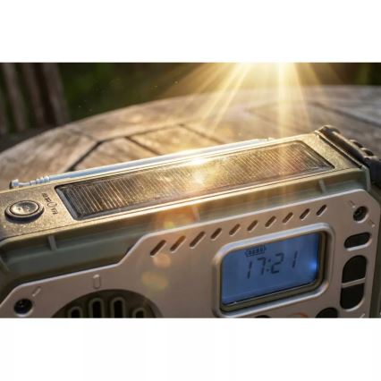 Кемпинг радио с манивела, слънчев панел и LED фенер с функция на power bank 5V/3xAAA/2000 mAh IPX4 зелено