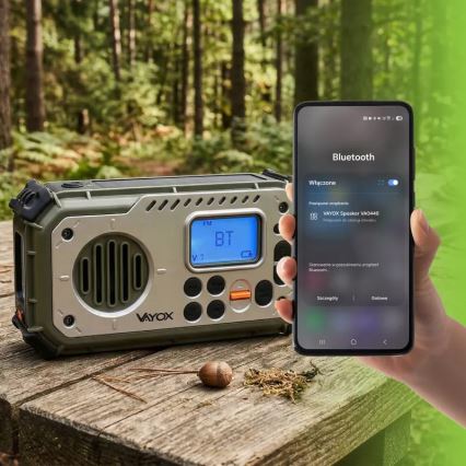 Кемпинг радио с манивела, слънчев панел и LED фенер с функция на power bank 5V/3xAAA/2000 mAh IPX4 зелено
