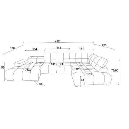 Ъглов диван във форма на U TROPEA, десен, кафяв