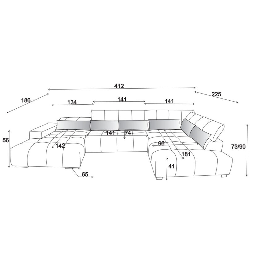 Ъглов диван с облегалки за глава във формата на U TROPEA, десен, сив