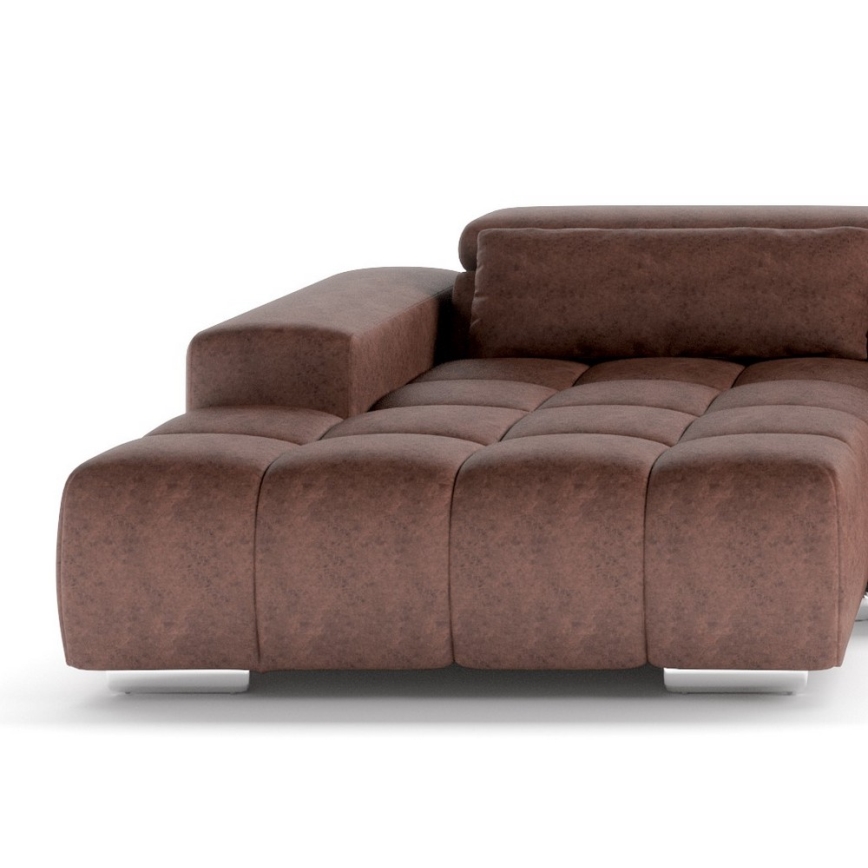 Ъглов диван с облегалки за глава във формата на U TROPEA, десен, кафяв