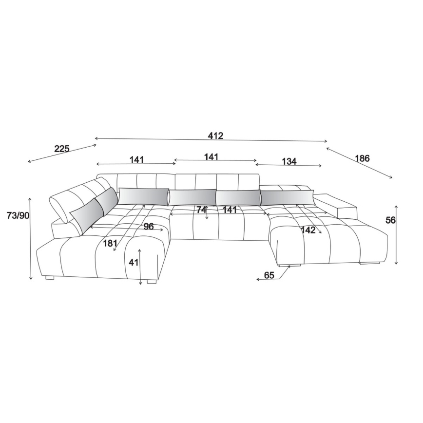Ъглов диван с облегалки за глава във форма U TROPEA ляв, кафяв