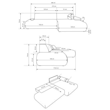 Ъглов разтегателен диван с ракла, L-образен PRATO, десен, бежов