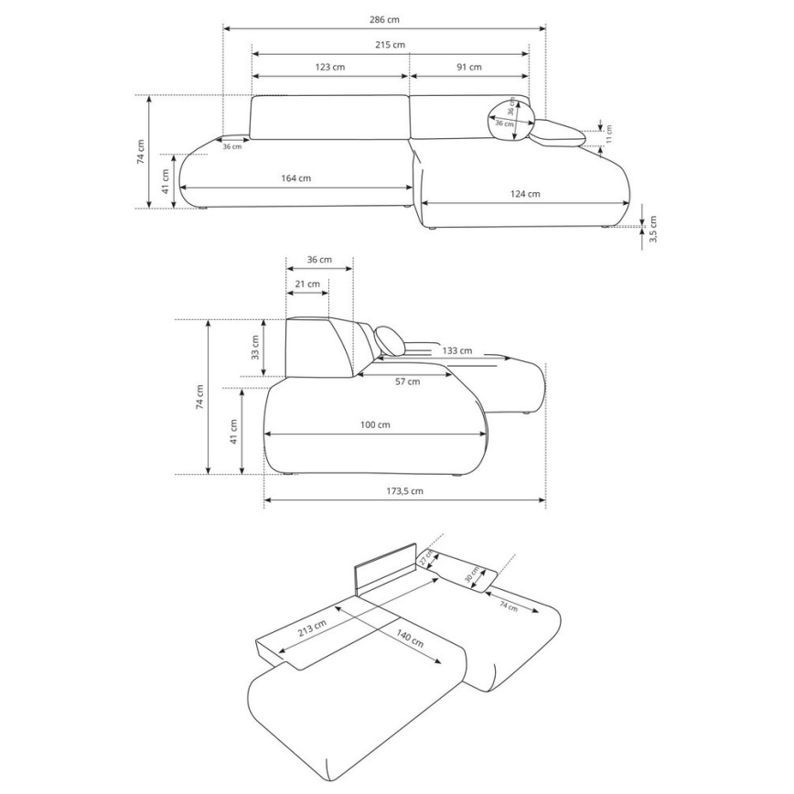 Ъглов разтегателен диван с ракла, L-образен PRATO, десен, бежов