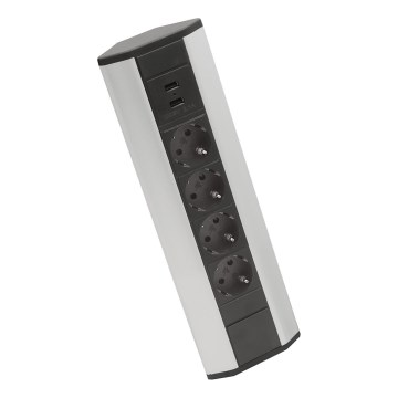 Ъглов стълб за контакти 4x230V + 2xUSB-A черен/сребрист