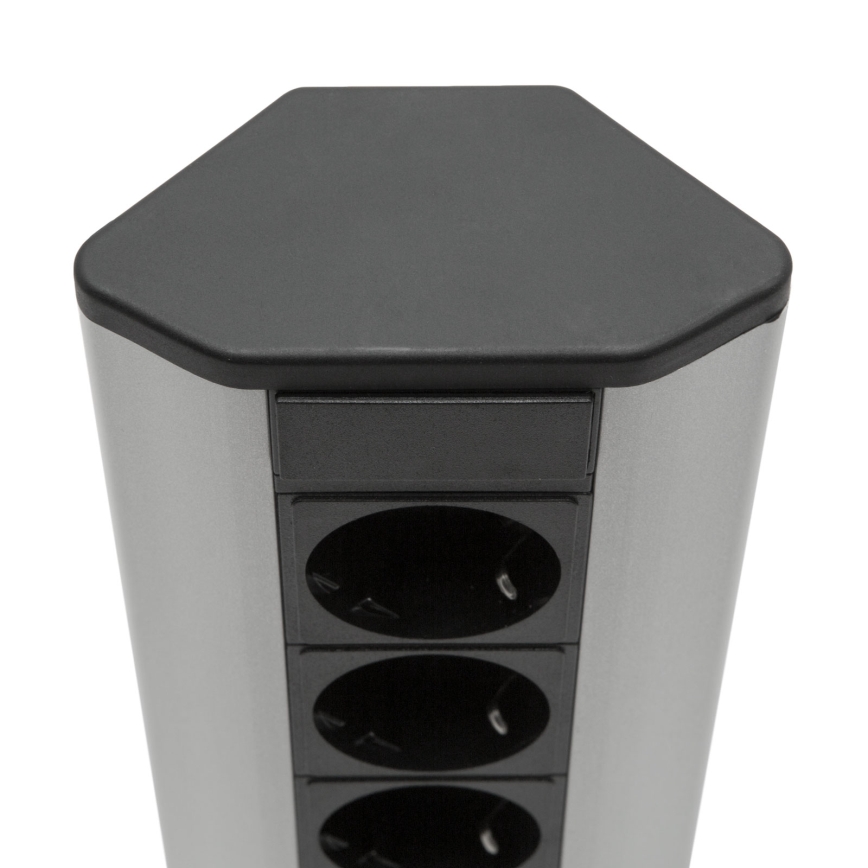 Ъглов стълб за контакти 4x230V + 2xUSB-A черен/сребрист
