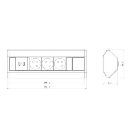 Ъглов контакт 3x 230V + USB-A 3,1A + USB-C 15,5W 230V