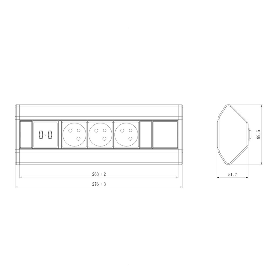 Ъглов контакт 3x 230V + USB-A 3,1A + USB-C 15,5W 230V