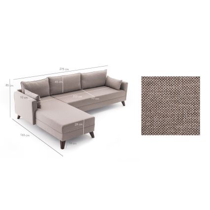 Ъглова холна гарнитура в L-форма KORFU, кремава, лява