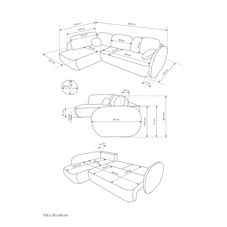 Ъглова разтегателна холна гарнитура с ракла, L-образна OLBIA, дясна, бежова