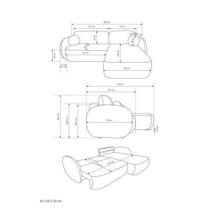 Ъглова разтегателна гарнитура тип L OLBIA с ракла, дясна, бежова
