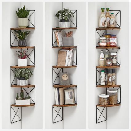 Ъглова стенна полица SNAKE, кафява/черна