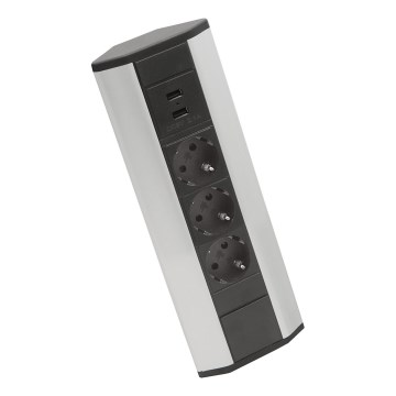 Ъглова колона с контакти 3x230V + 2xUSB-A черна/сребриста